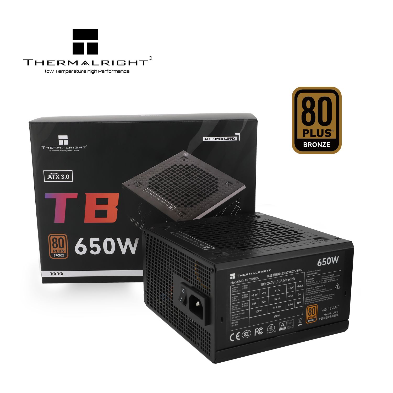 Nguồn máy tính Thermalright TB-650S nhập khẩu - Đen | 650W, 80 Plus Bronze, ATX 3.0