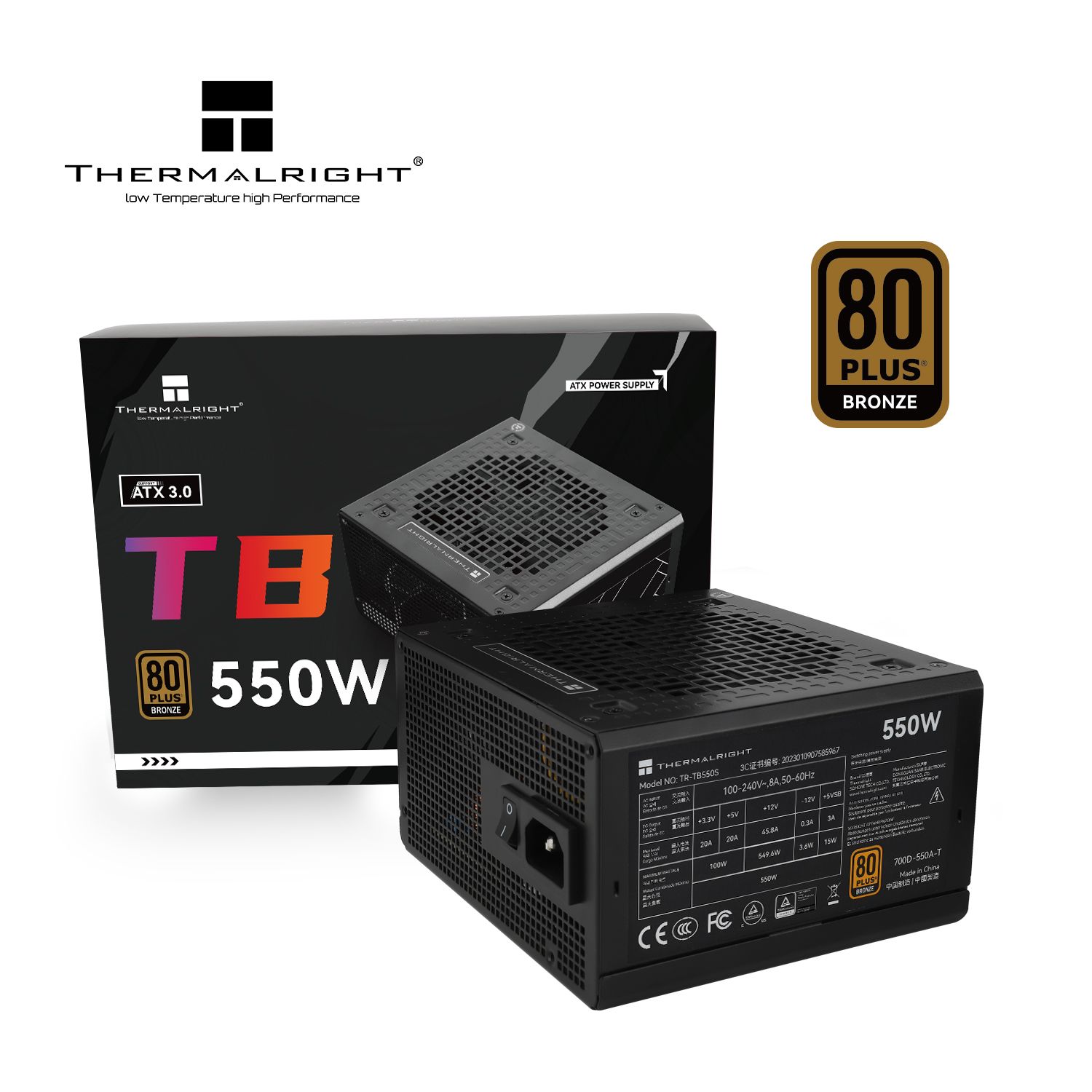 Nguồn máy tính Thermalright TB-550S nhập khẩu - Đen | 550W, 80 Plus Bronze, ATX 3.0