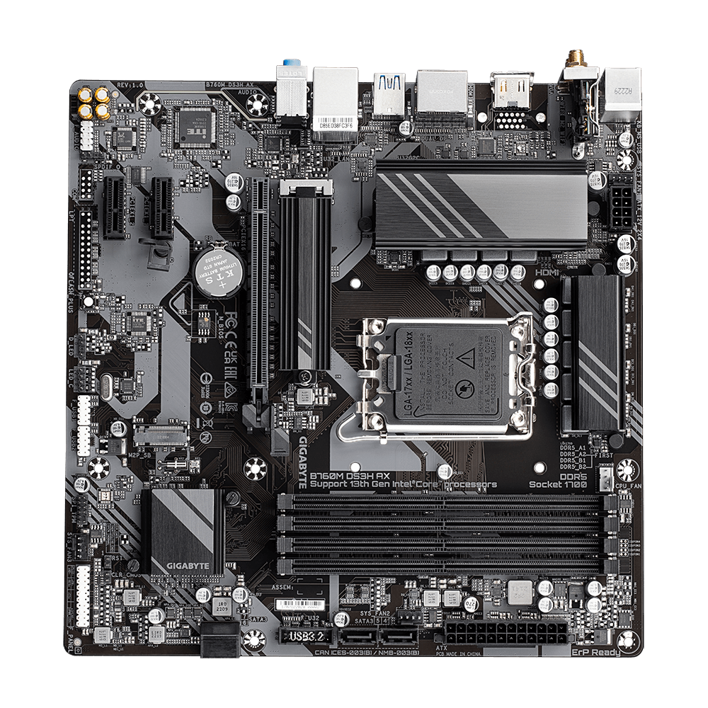 Mainboard Gigabyte B760M DS3H AX (rev. 1.x) | Intel B760, Socket 1700, Micro ATX, 4 khe DDR5