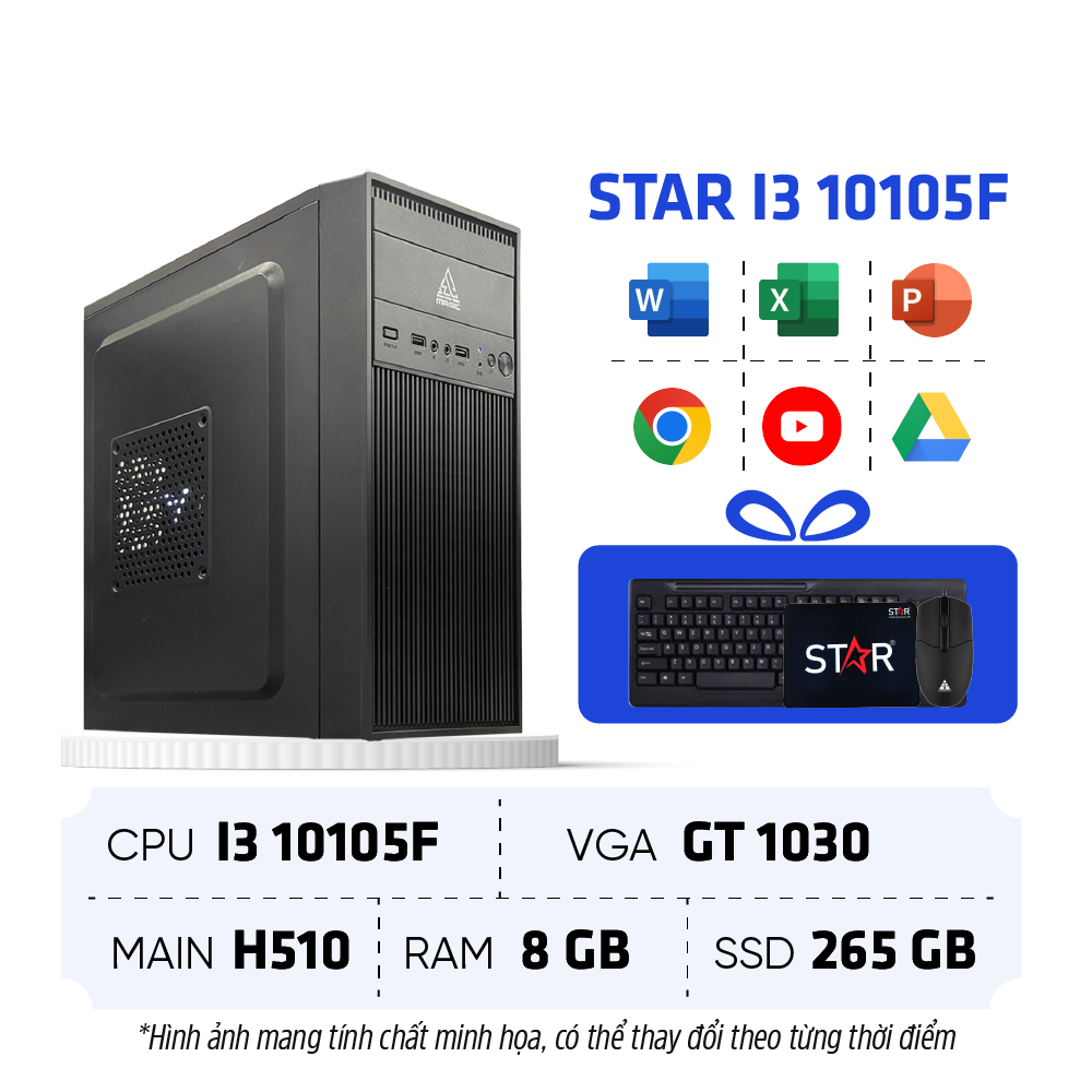 PC Văn Phòng STAR | I3 10105F/RAM 8GB/SSD 256GB/VGA GT 1030, Intel