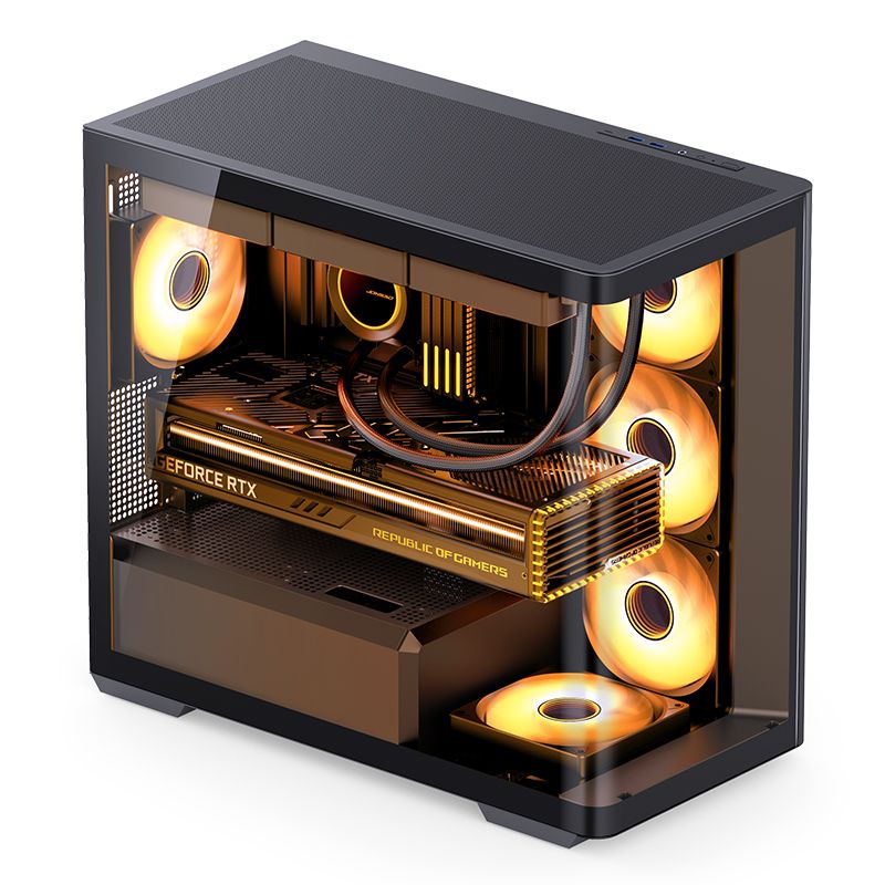 Thùng máy Case Jonsbo D300 - Black | Micro-ATX, kính cong