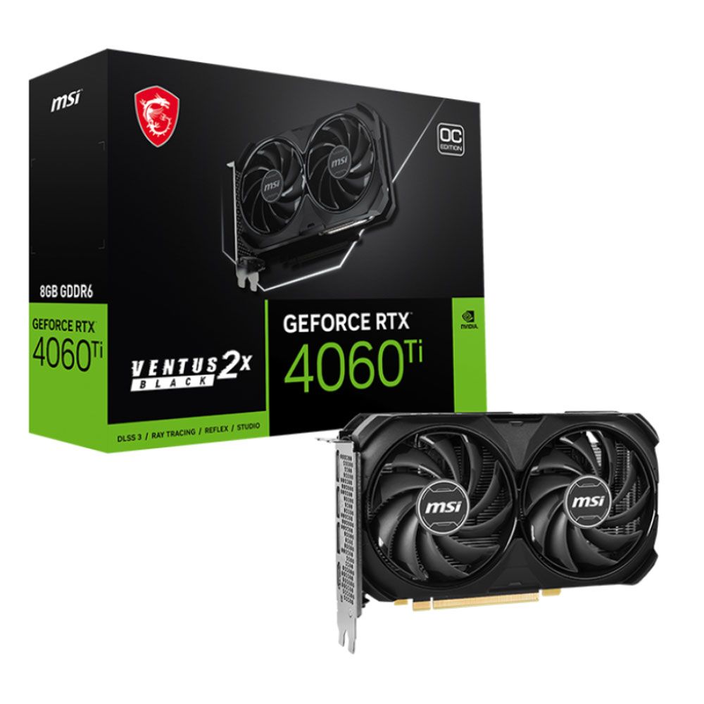 Card màn hình VGA MSI RTX 4060 TI Ventus 2X Black 8GB GDDR6 OC