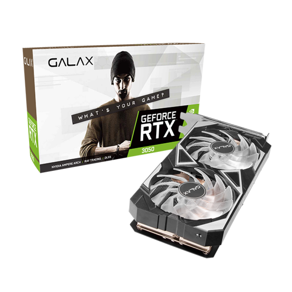 Card màn hình VGA GALAX RTX 3050 8GB GDDR6 EX (1-Click OC) | CUDA 2560, DisplayPort, HDMI, Fan RGB