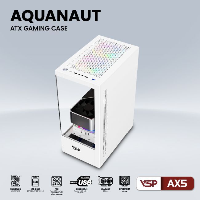 Thùng máy Case VSP Aquanaut AX5 - White | Mid Tower, ATX