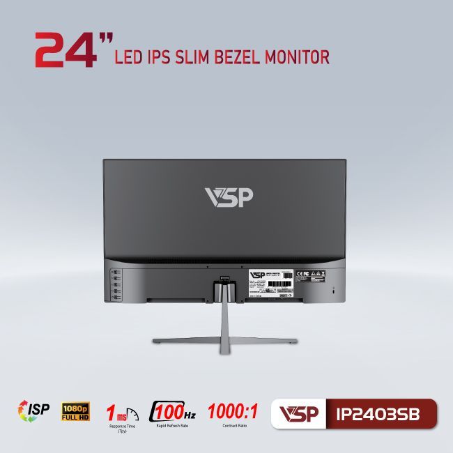 Màn hình VSP IP2403SB Đen | 23.8 inch, Full HD, IPS, 100Hz, 1ms, phẳng