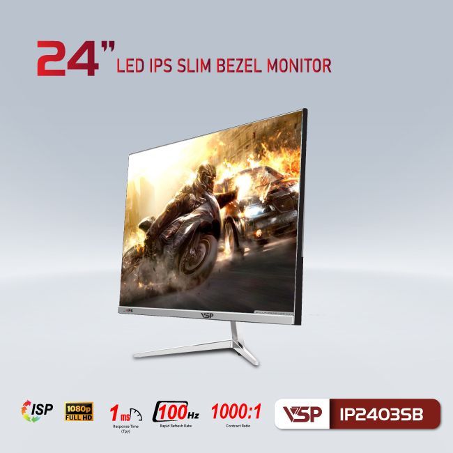 Màn hình VSP IP2403SB Trắng | 23.8 inch, Full HD, IPS, 100Hz, 1ms, phẳng