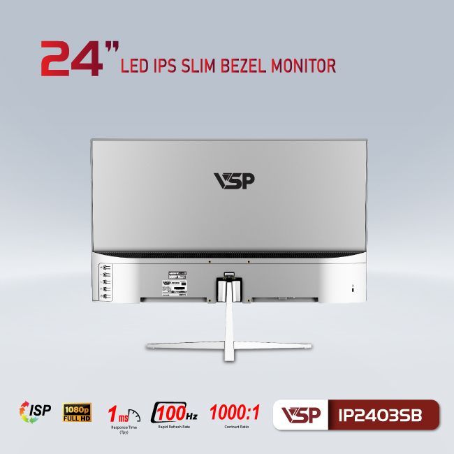 Màn hình VSP IP2403SB Trắng | 23.8 inch, Full HD, IPS, 100Hz, 1ms, phẳng