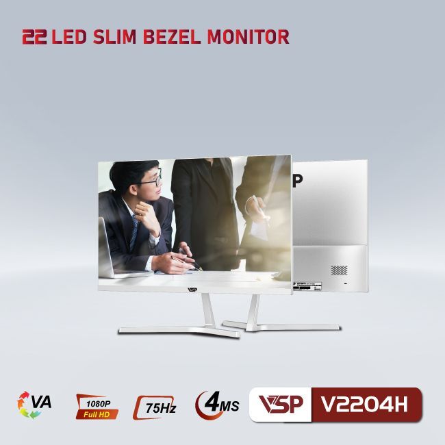 Màn hình VSP V2204H tràn viền - White | 21.5 inch, Full HD, VA, 75Hz, 3ms, phẳng
