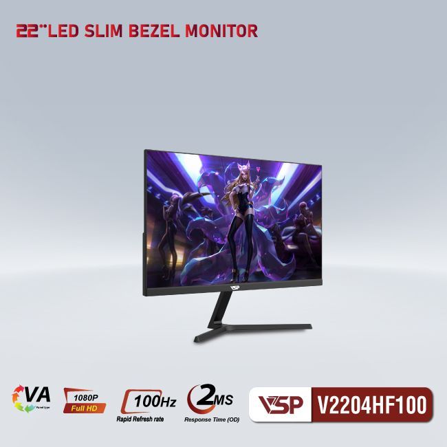 Màn hình VSP V2204HF100 - Đen | 21.5 inch, Full HD, VA, 100Hz, 2ms, phẳng