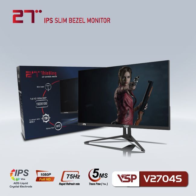 Màn hình VSP V2704S Đen | 27 inch, Full HD, IPS, 75Hz, 5ms, phẳng