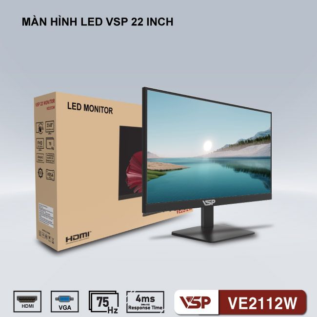 Màn hình VSP VE2212W | 21.5 inch, Full HD, VA, 75Hz, 4ms, phẳng