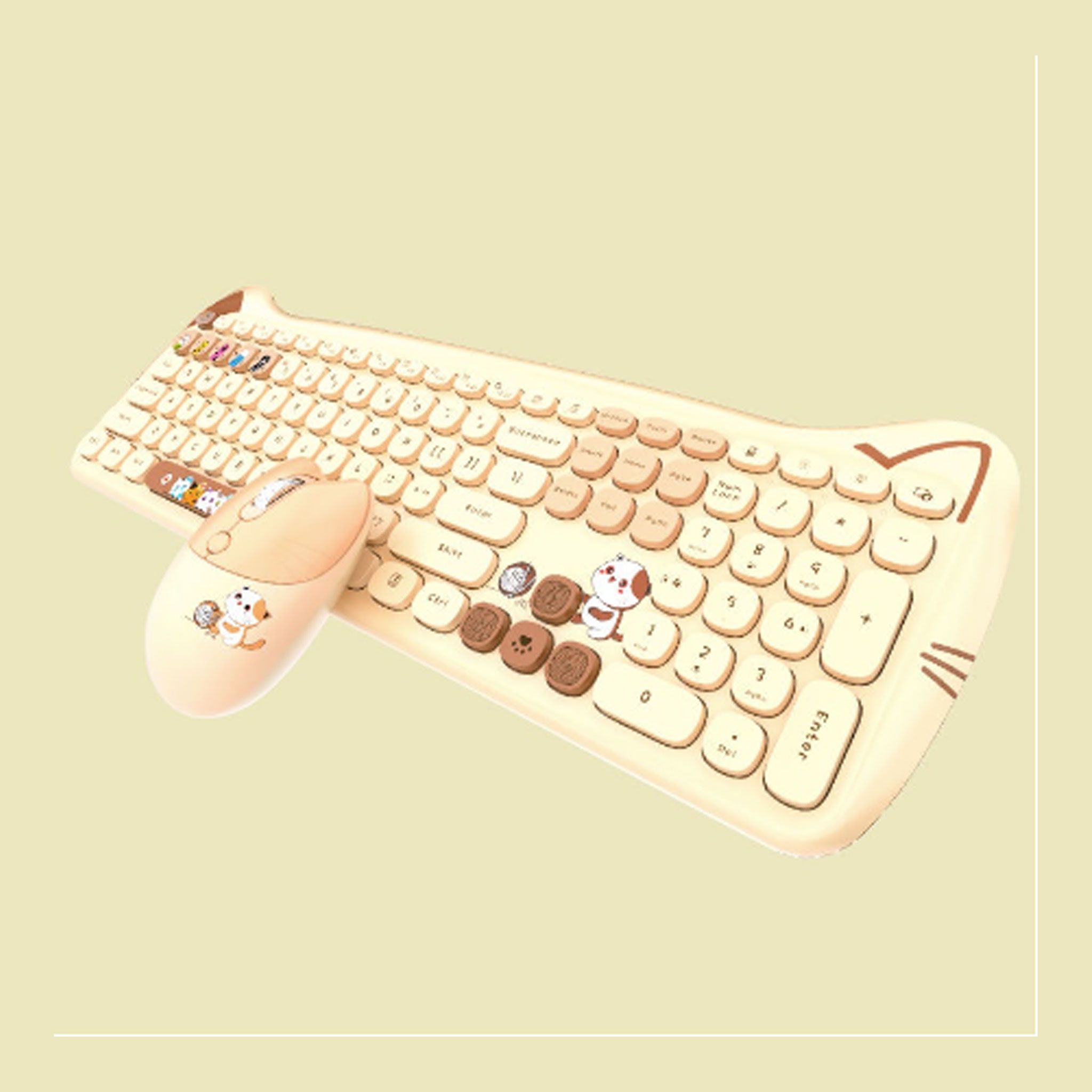 Combo phím chuột không dây Geezer Meow Cat Plus - Milk Tea mixed | Wireless 2.4