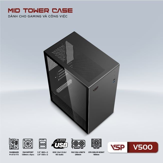 Thùng máy Case VSP V500 - Đen