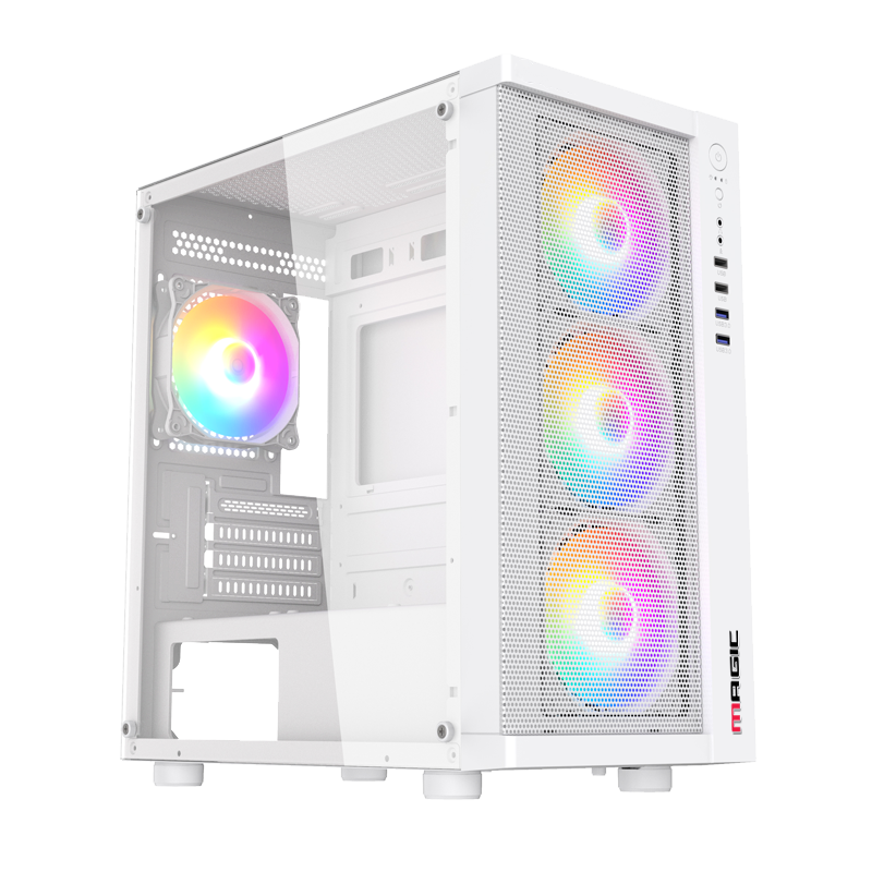 Thùng máy Case Magic GM-01 Mesh - Trắng | MATX, Sẵn 4 fan RGB