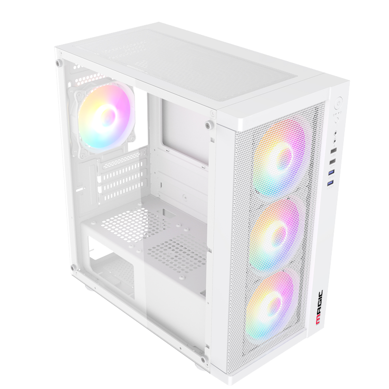 Thùng máy Case Magic GM-01 Mesh - Trắng | MATX, Sẵn 4 fan RGB