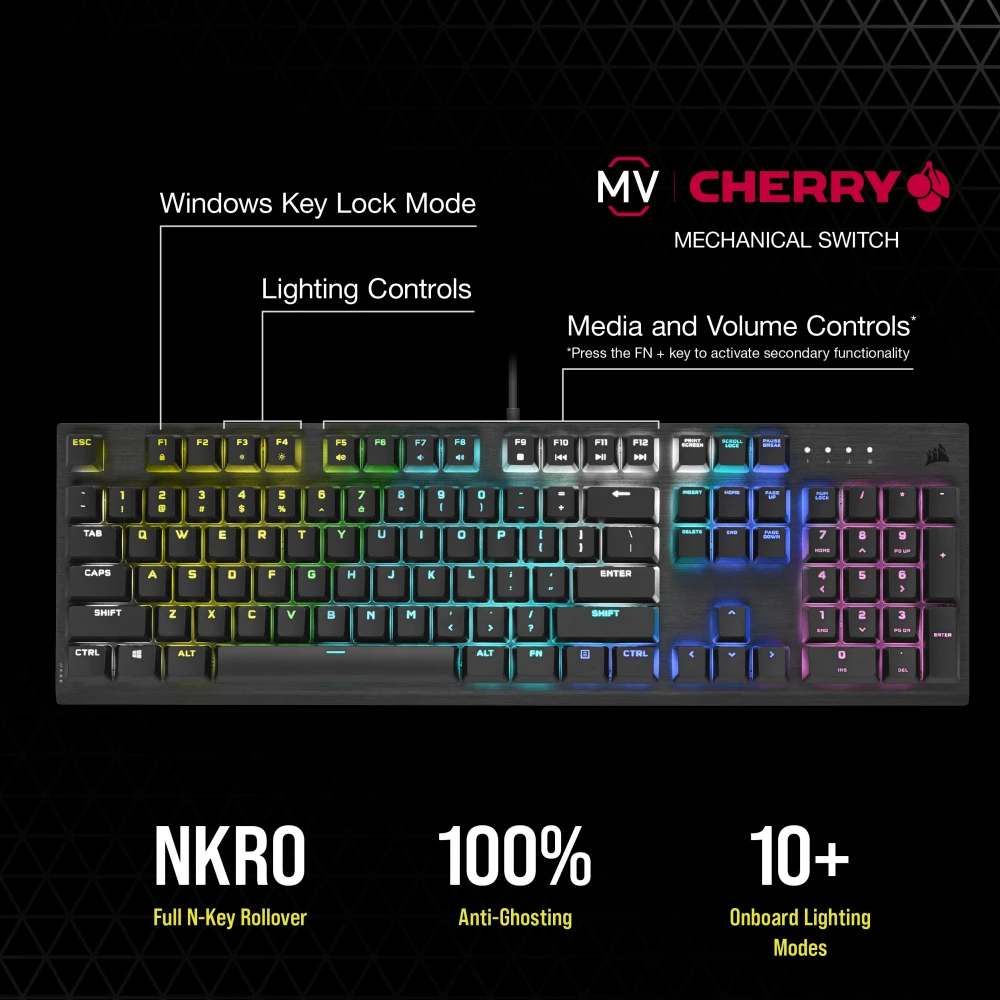 Bàn Phím Cơ Corsair K60 Pro RGB Low Profile Cherry MX Viola (CH-910D019-NA)