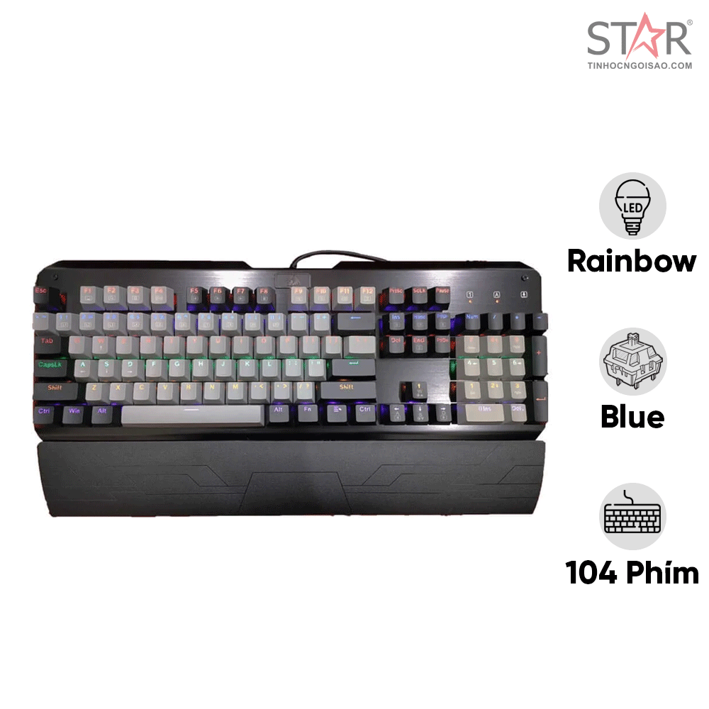 Bàn Phím Cơ Gaming Redragon K523LG-R Led Rainbow Black Blue Switch