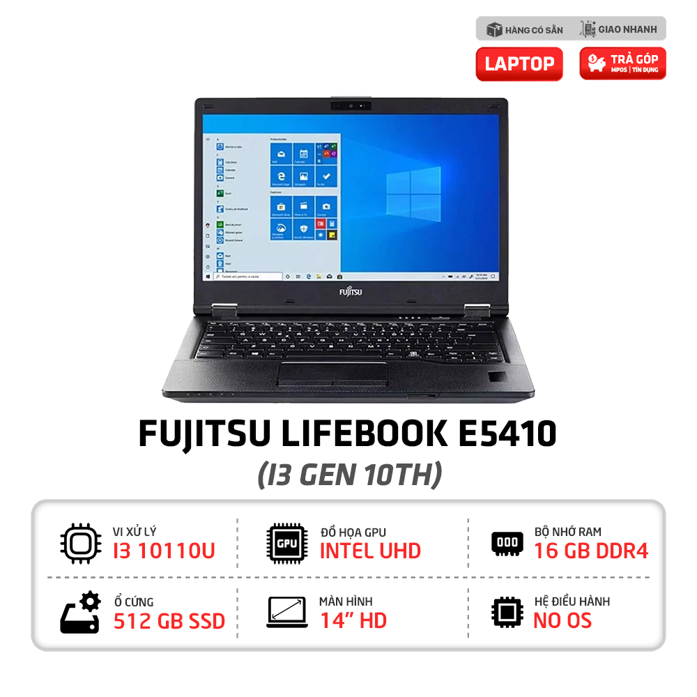 Laptop Fujitsu Lifebook E5410 Chip Intel Core i3-10110U | Ram 16GB DDR4 | 512GB SSD M2 NVMe | 14 inch HD (Black)