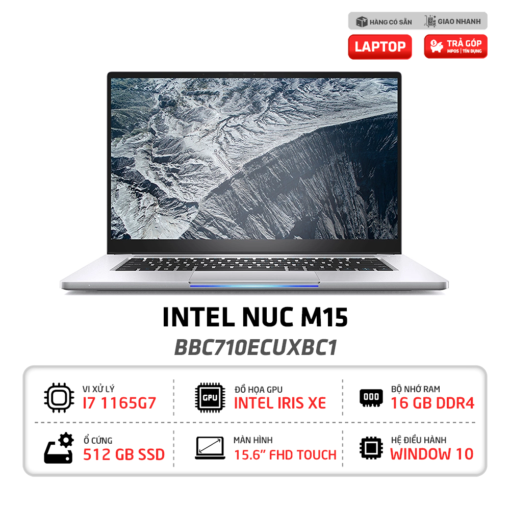 Laptop Intel NUC M15 BBC710ECUXBC1 i7-1165G7 | 16GB | 512GB | Intel Iris Xe | 15.6 inch FHD IPS | Intel Iris Xe Graphics | Touch | Win 10 (Gray)