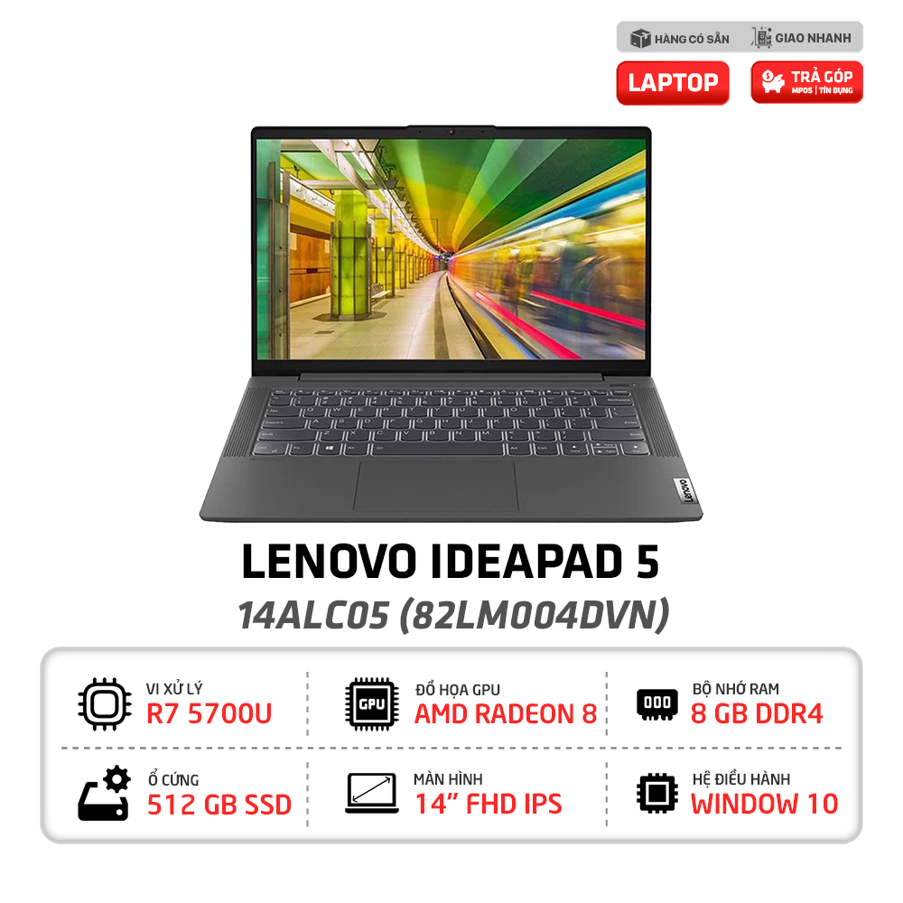 Laptop Lenovo IdeaPad 5 14ALC05 82LM004DVN R7-5700U | 8GB | 512GB | AMD Radeon | 14.0 inch FHD | Win 10 (Xám)