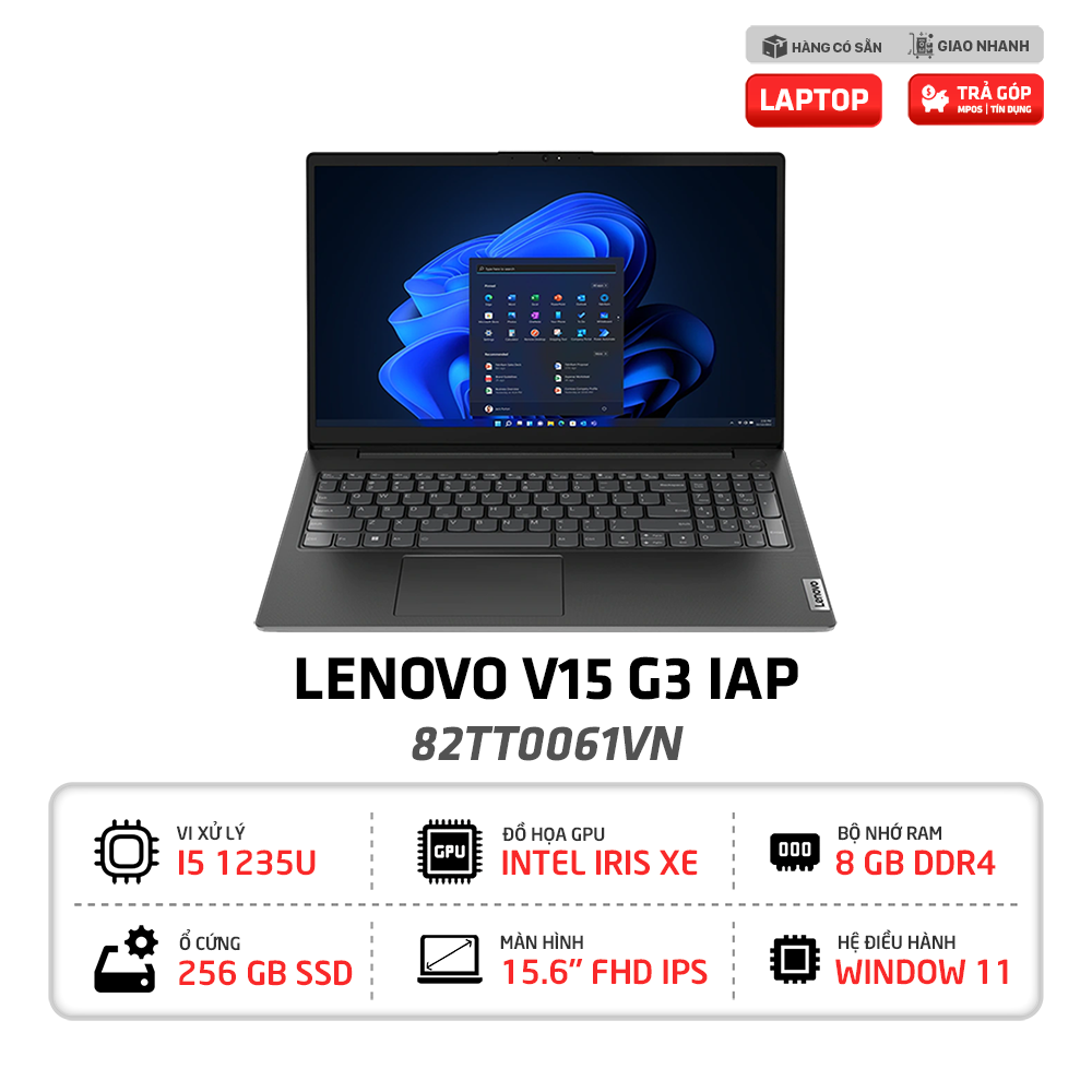 Laptop Lenovo V15 G3 IAP 82TT0061VN i5-1235U | 8GB | 256GB | Intel Iris Xe Graphics | 15.6' FHD | WL | BT | Win 11 (Đen)