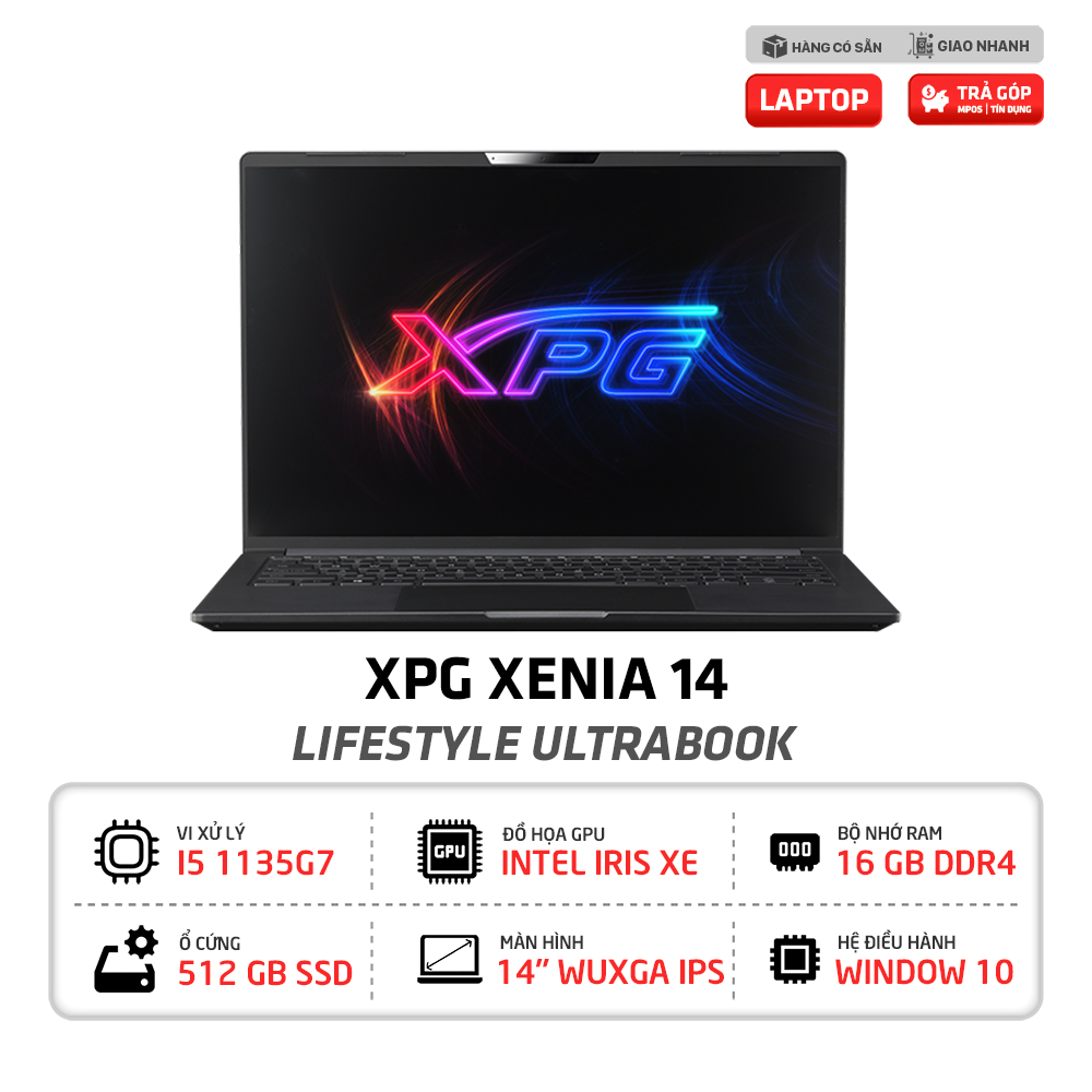 Laptop XPG XENIA 14 Lifestyle Ultrabook i5-1135G7 | 16GB | 512GB | Intel Iris Xe | 14 inch WUXGA | Win 10 | Đen