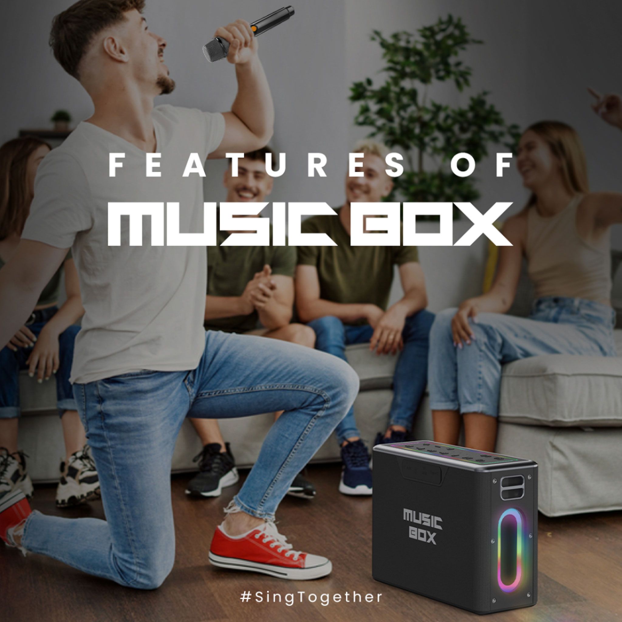 Loa Bluetooth HiFuture MusicBox - Silver | Output 100w, RGB, Kèm 2 mic