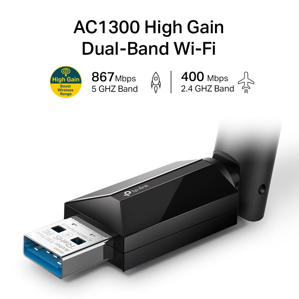 USB Thu wifi TP-Link Archer T3U Plus AC1300 băng tần kép (2.4 GHz & 5 GHz)