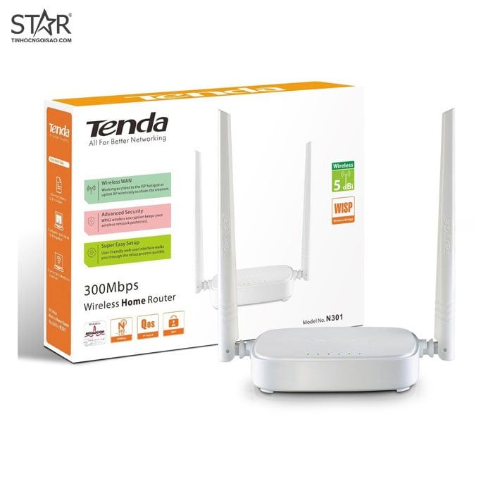 Phát Wifi Tenda N301 Chuẩn N 300Mbps 2 anten