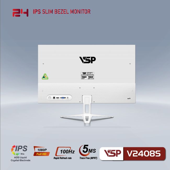 Màn hình VSP V2408S | 23.8 inch, Full HD, IPS, 100Hz, 5ms, phẳng, trắng