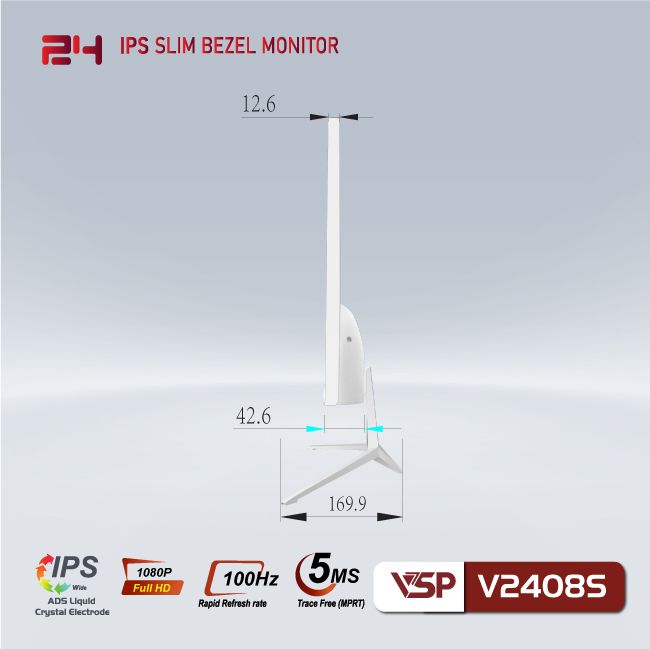 Màn hình VSP V2408S | 23.8 inch, Full HD, IPS, 100Hz, 5ms, phẳng, trắng