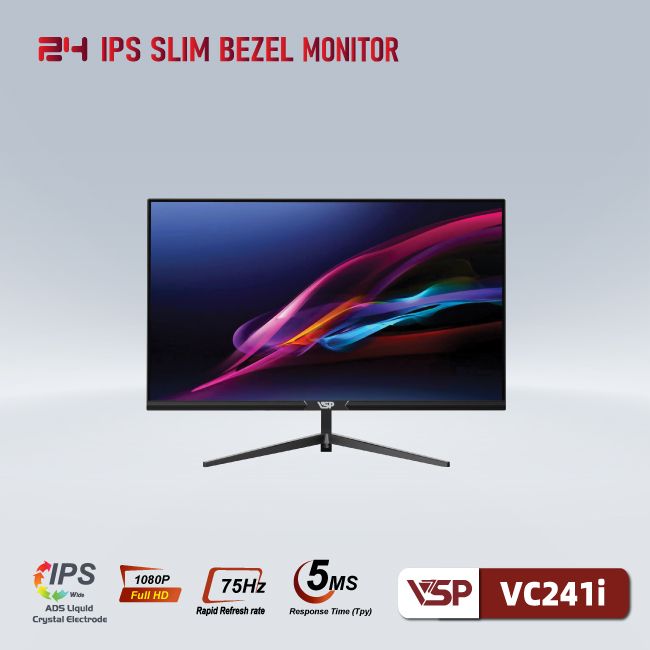 Màn hình VSP VC241i | 23.8 inch, Full HD, IPS, 75Hz, 5ms, phẳng, đen
