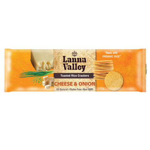 Bánh gạo vị phô mai và hành tây hữu cơ lanna valley 100g