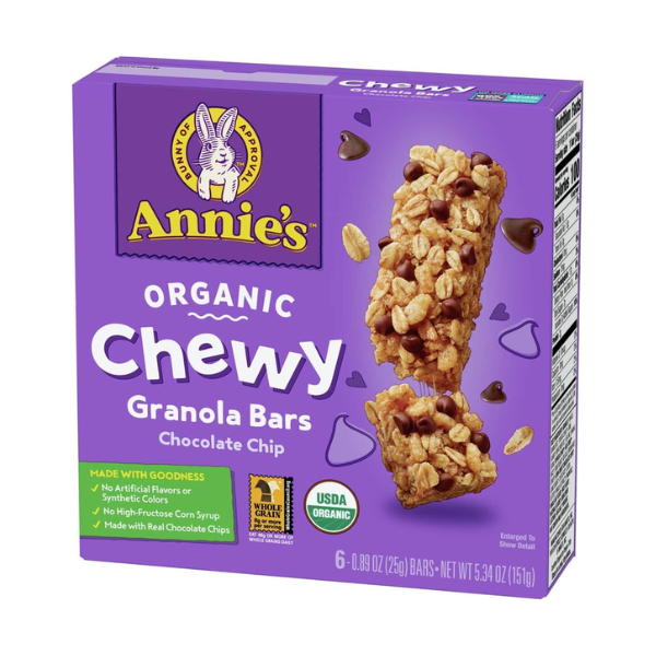 Bánh ngũ cốc thanh Annie's organic Chewy Ganola Bars, chocolate chip 151g