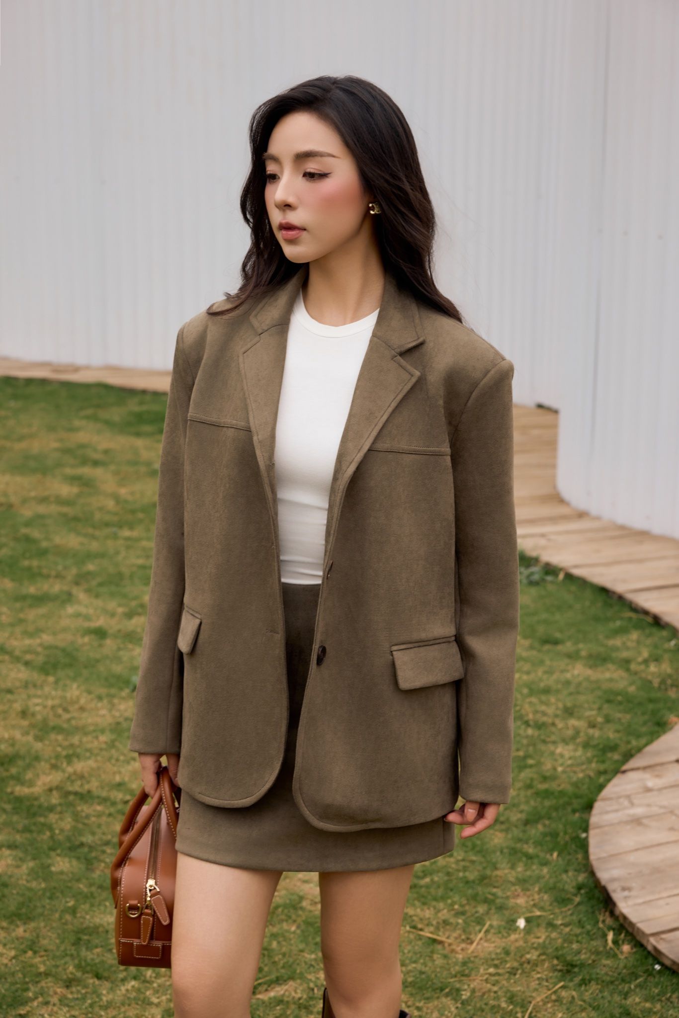 Vegan Suede Blazer - Olive