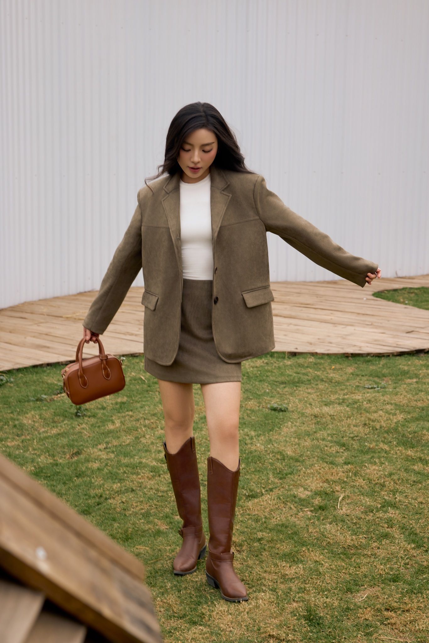 Vegan Suede Blazer - Olive