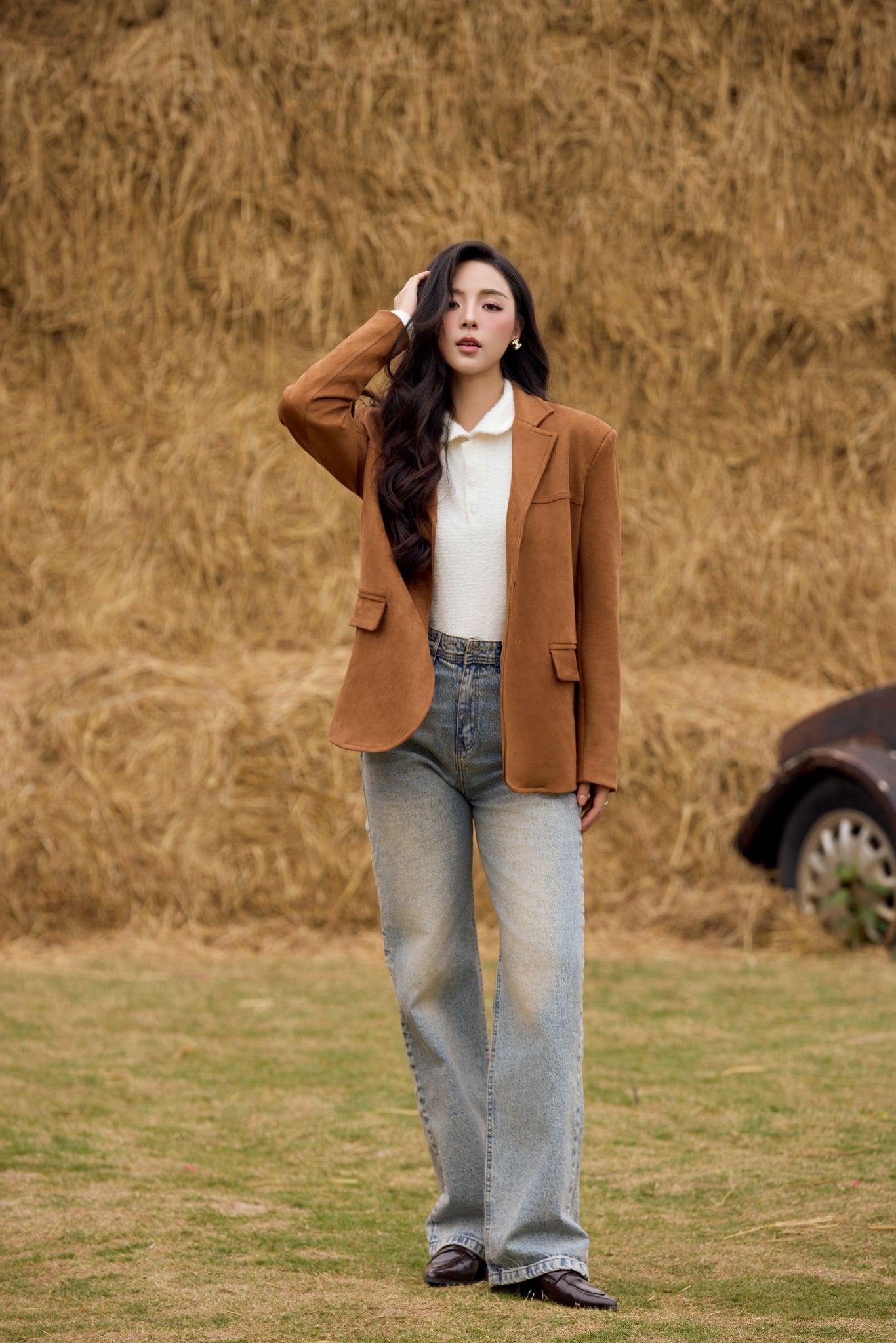 Vegan Suede Blazer - Camel