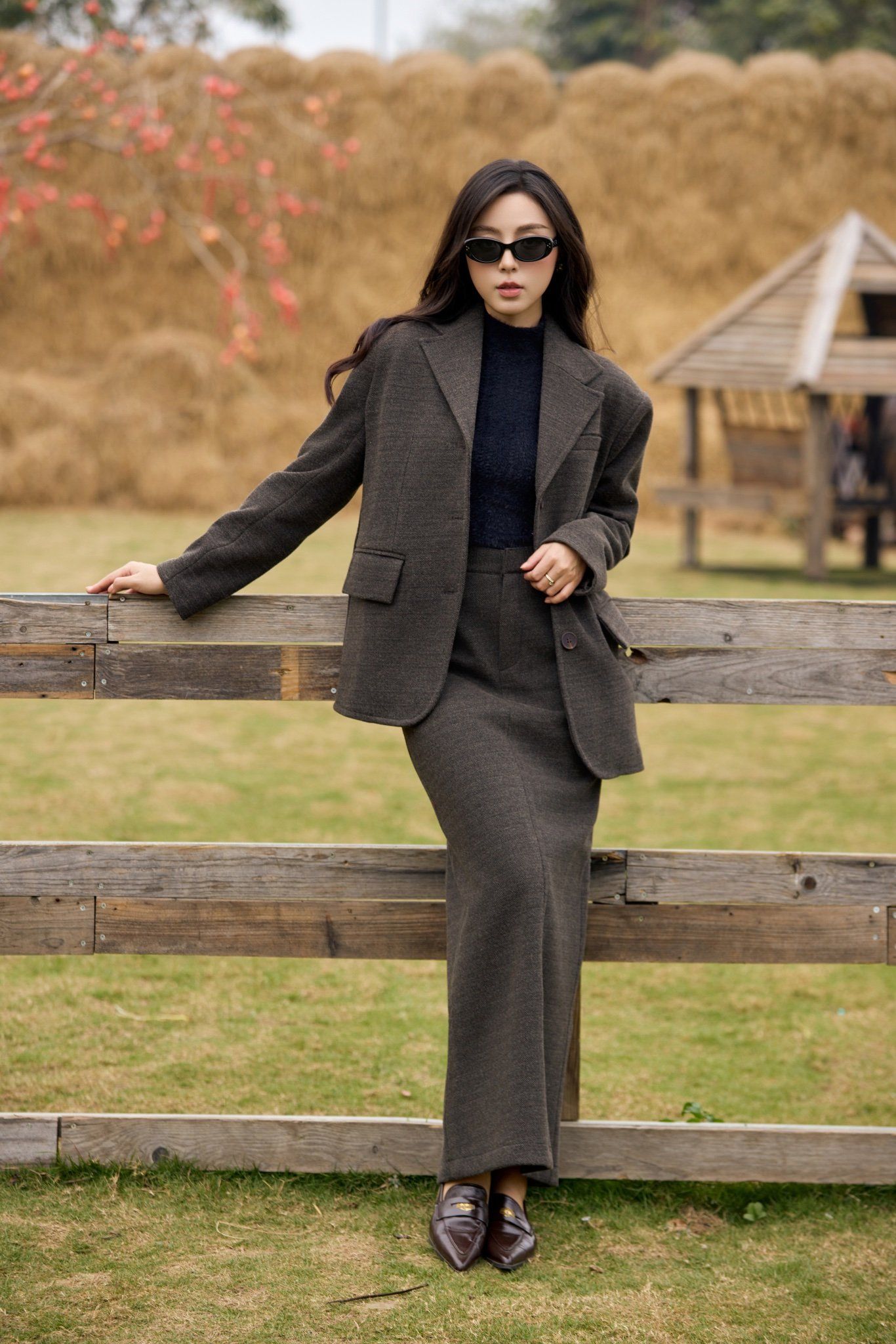Long Wool Blend Skirt