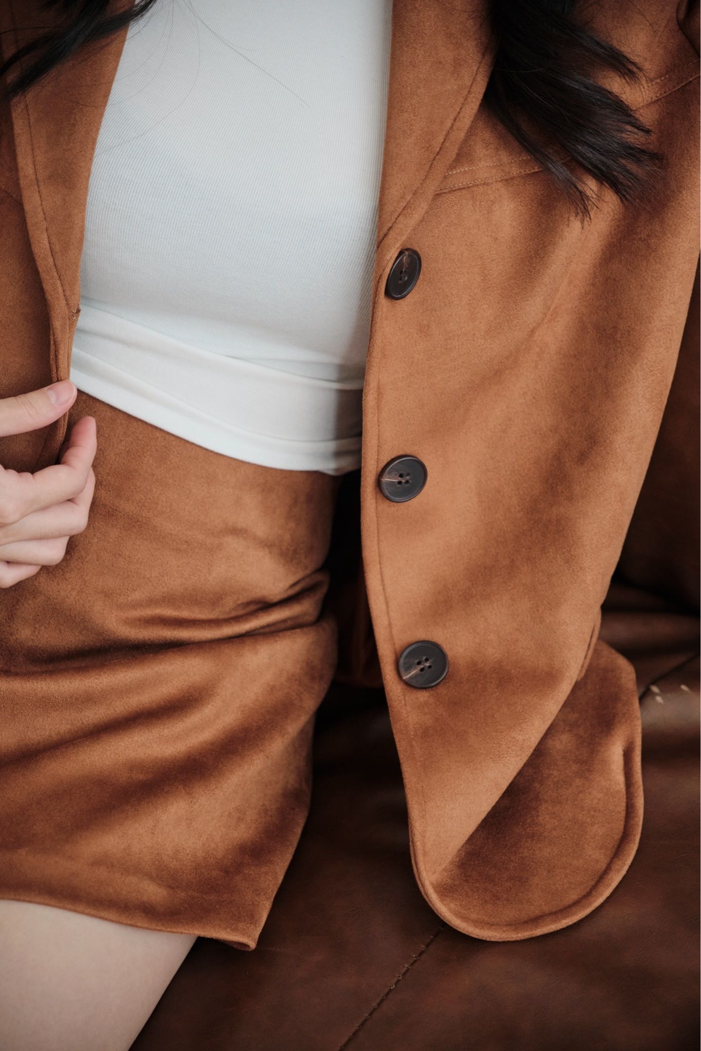 Suede Mini Skirt - Camel