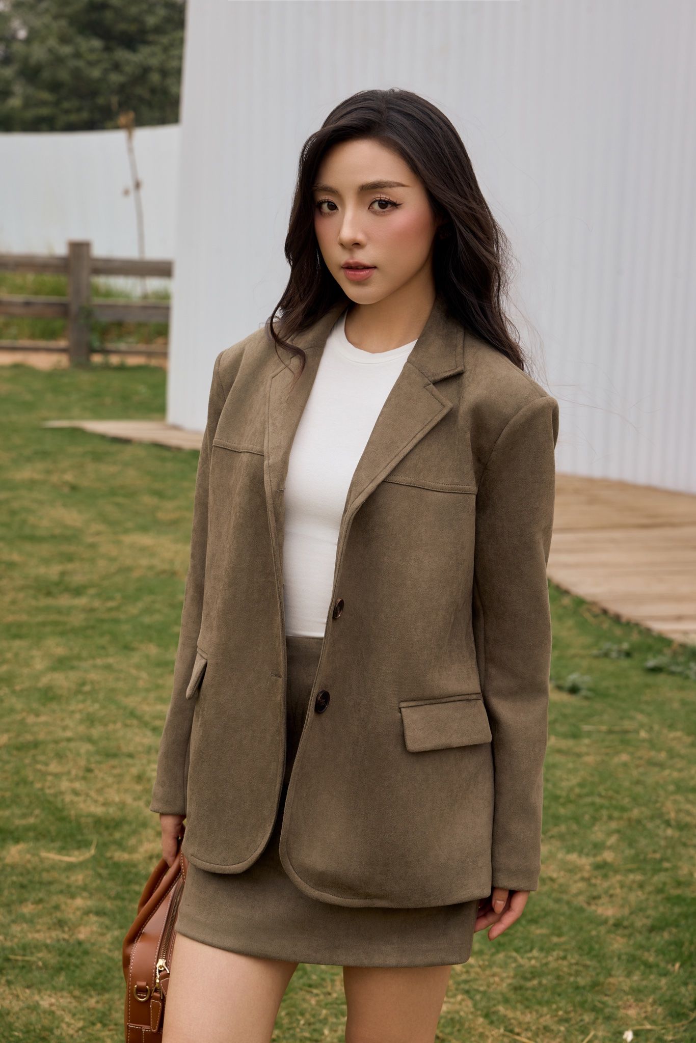 Vegan Suede Blazer - Olive