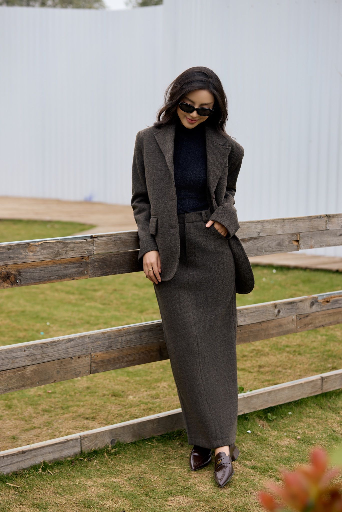 Long Wool Blend Skirt