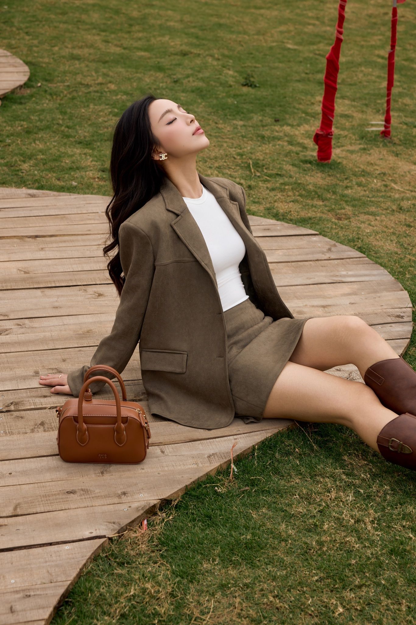 Vegan Suede Blazer - Olive