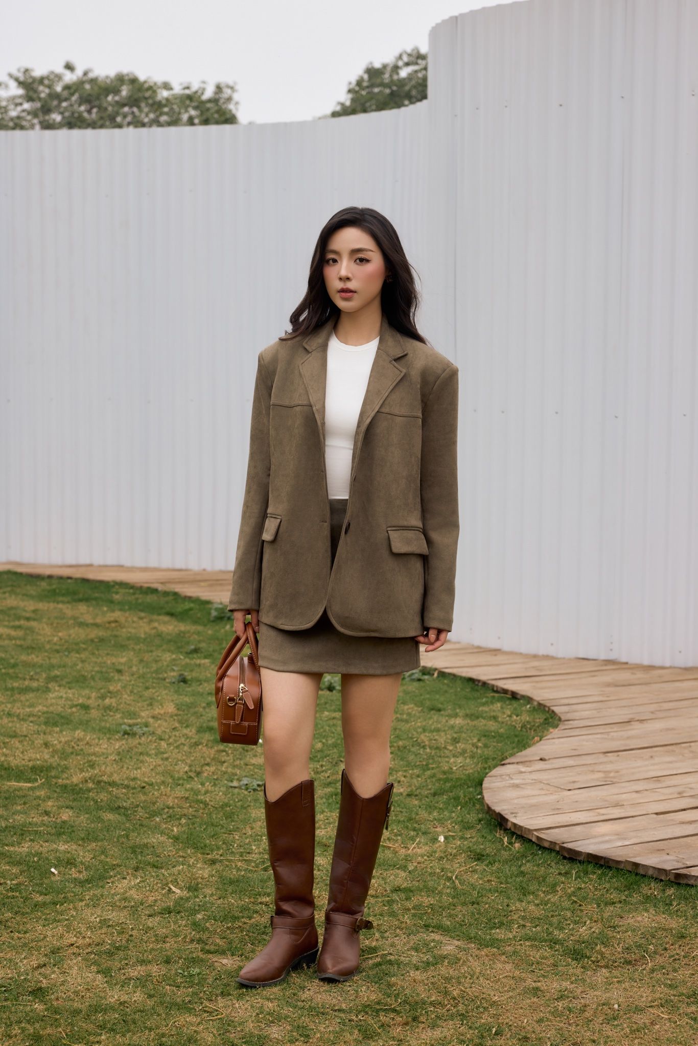 Vegan Suede Blazer - Olive