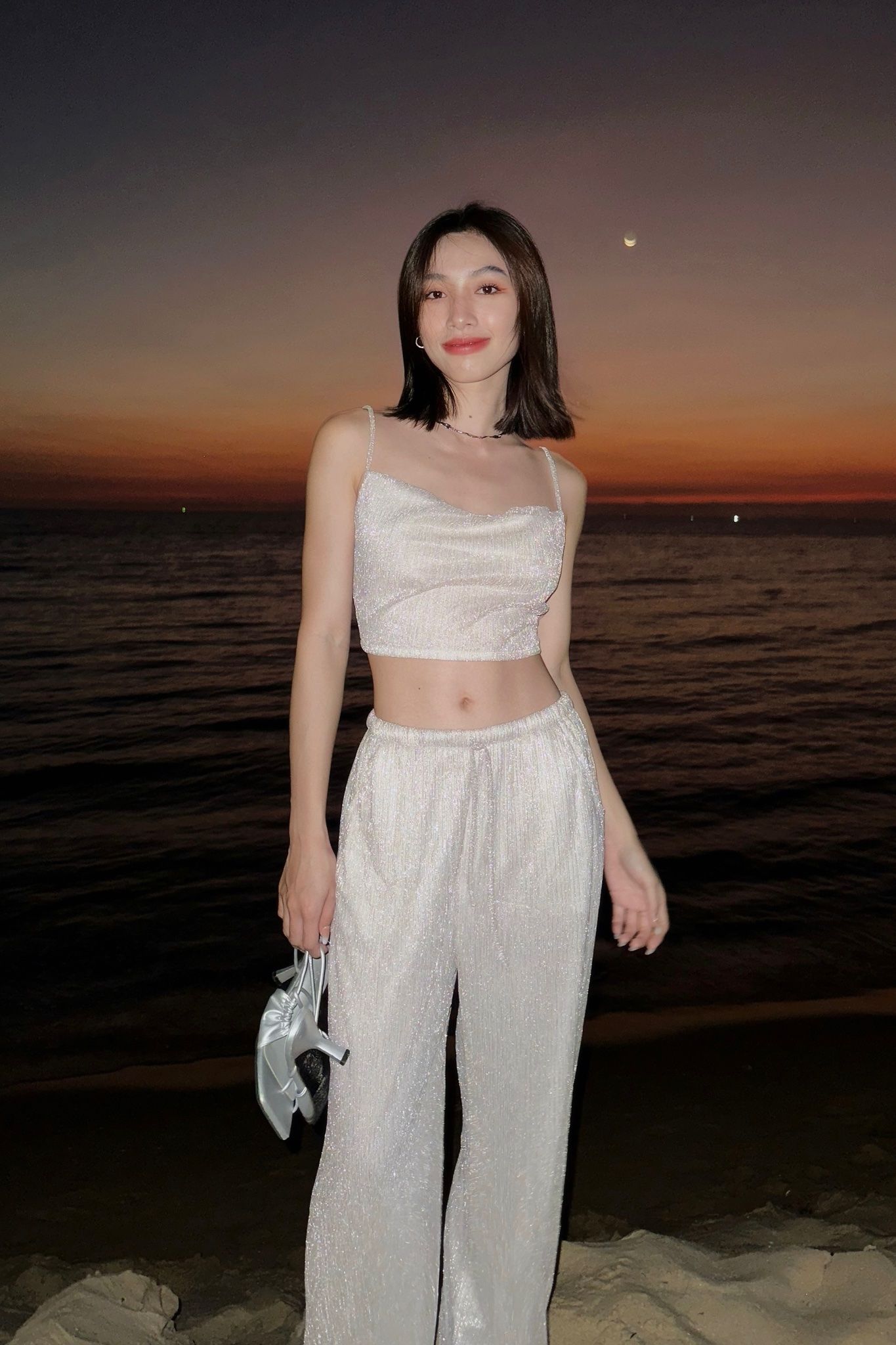 Sequin Elastic Pants - Silver
