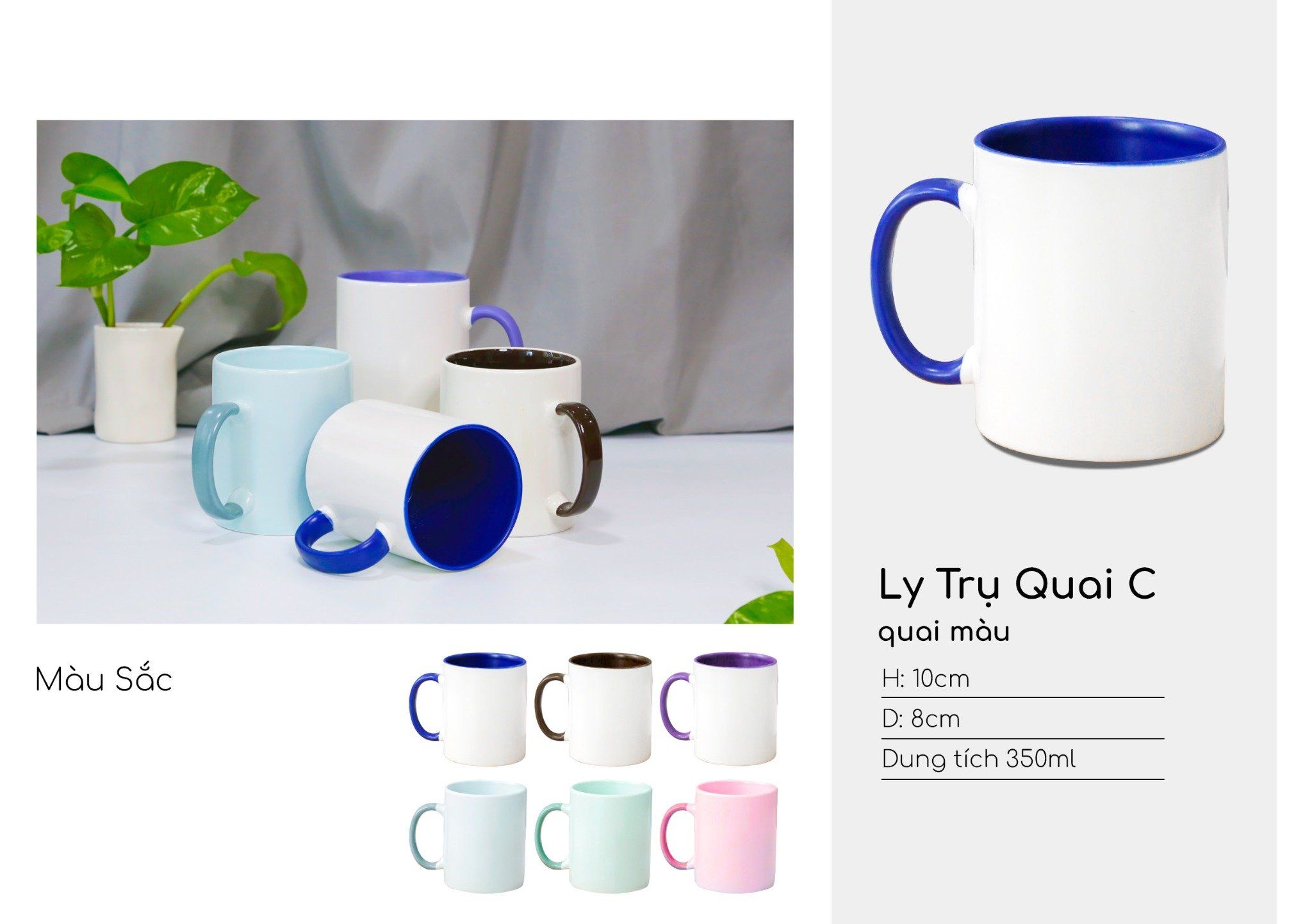 Ly sứ trụ quai C màu