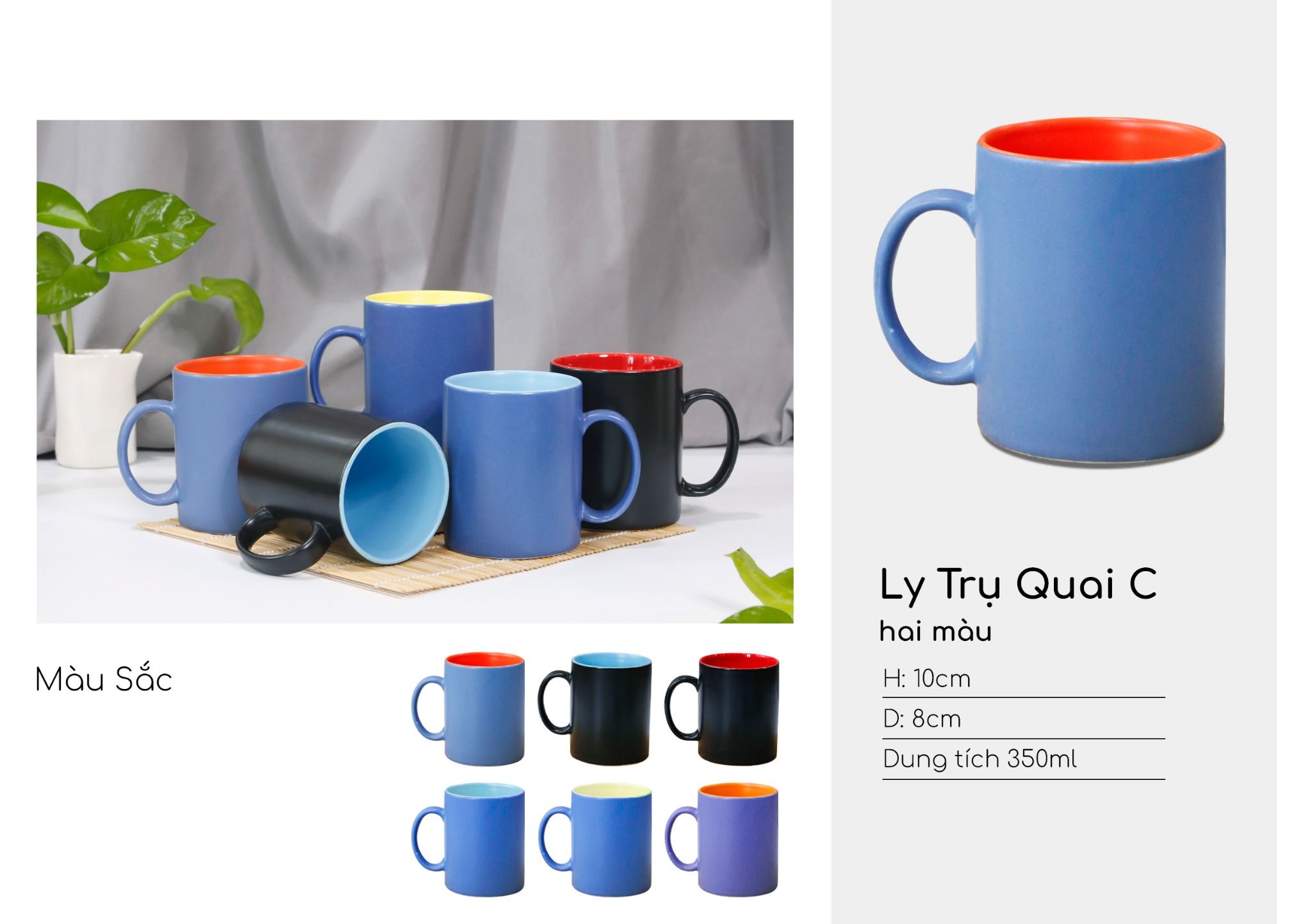 Ly sứ trụ quai C hai màu
