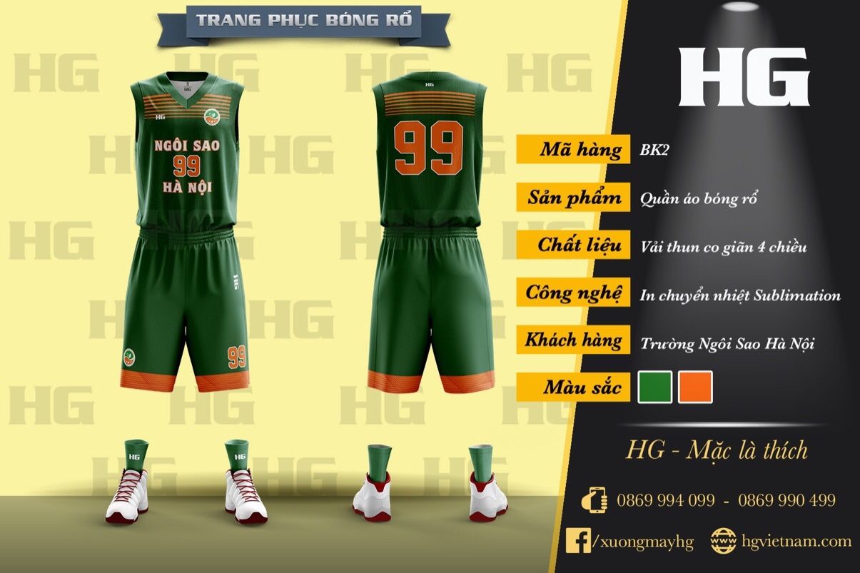 Bộ bóng rổ thiết kế màu xanh lá BK2