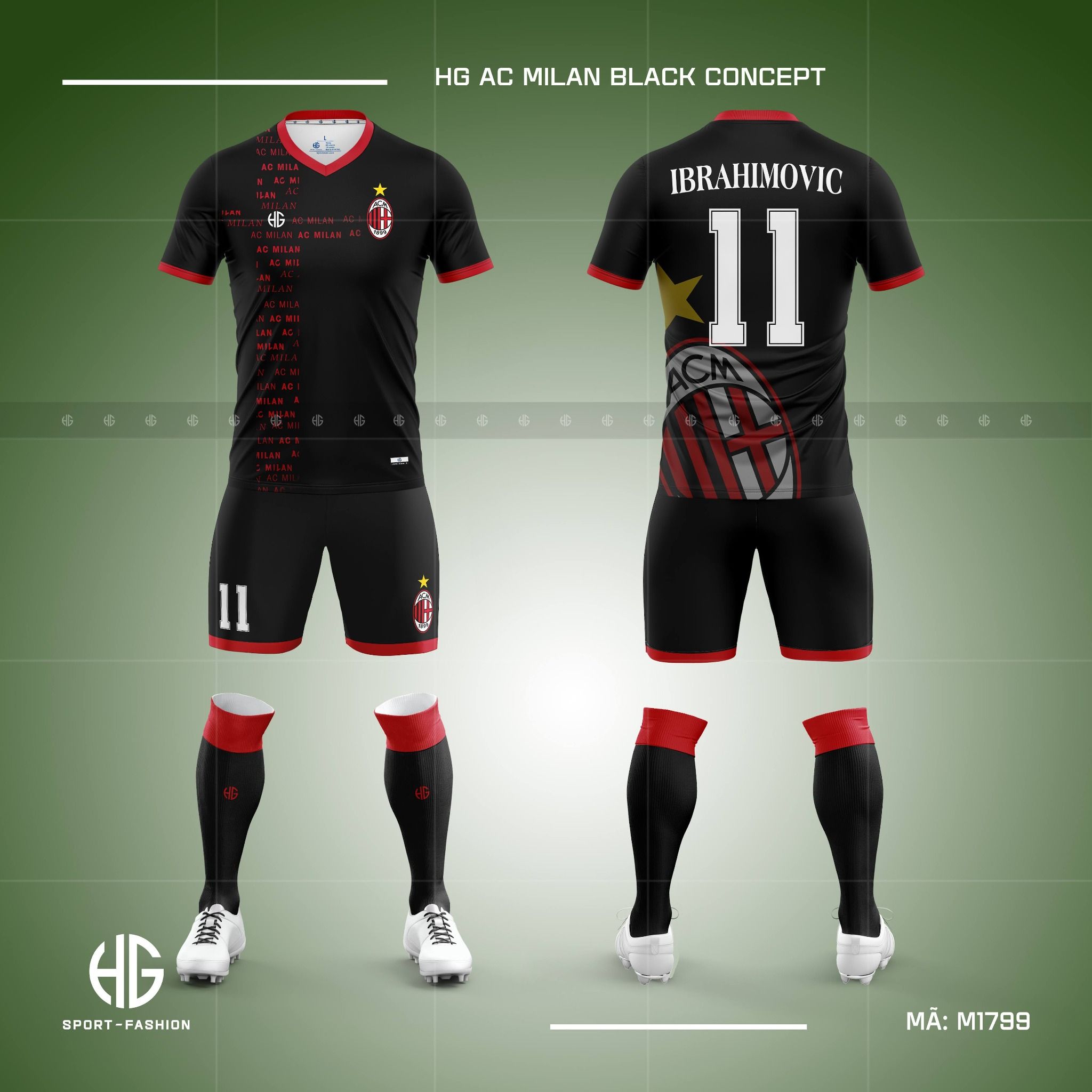  Áo bóng đá câu lạc bộ  AC Milan Black Concept M1799. HG 