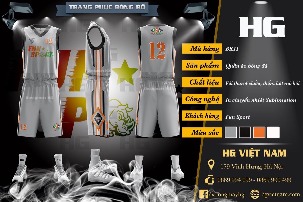 Bộ bóng rổ thiết kế màu ghi BK11