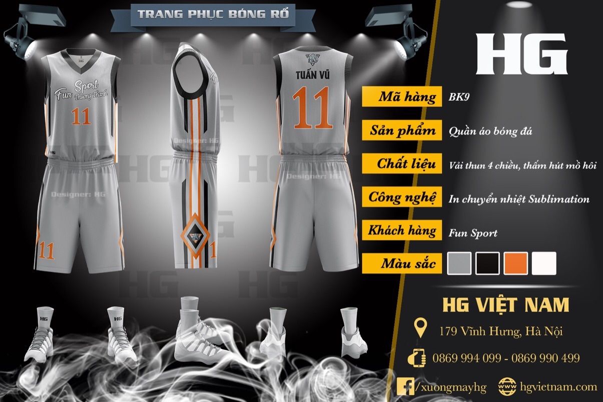 Bộ bóng rổ thiết kế màu ghi BK9